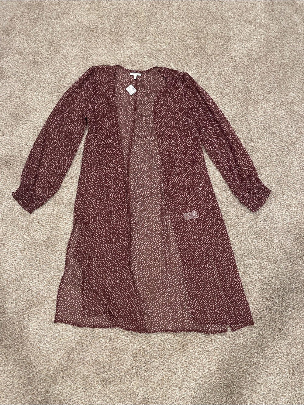Maurices Burgundy Sheer Dot Print Duster